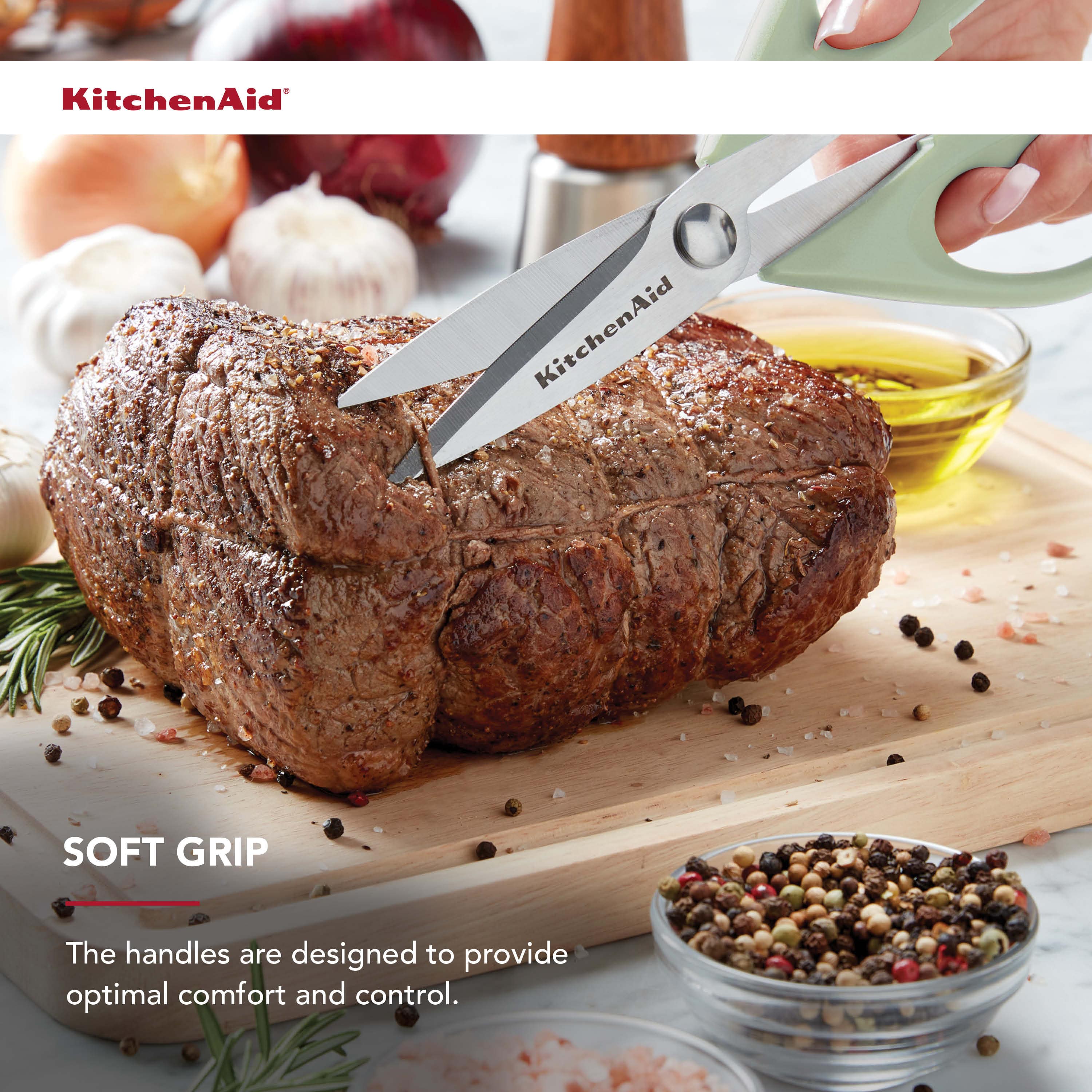 KitchenAid All Purpose Kitchen Shears with Protective Sheath for Everyday use, Dishwasher Safe Stainless Steel Scissors with Comfort Grip, 8.72-Inch, Pistachio