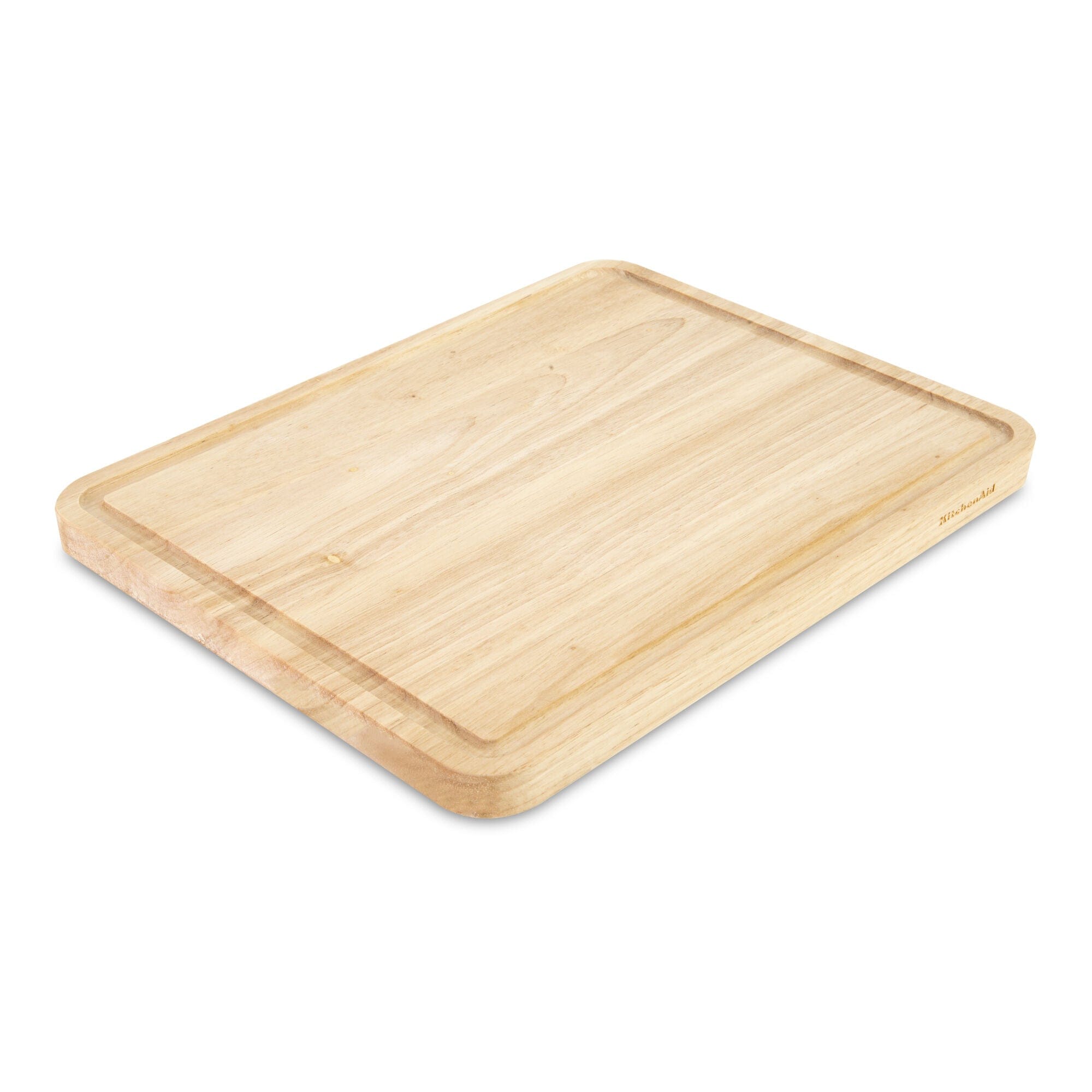 Kitchen Aid Classic Rubberwood Cutting Board, Perimeter Trench, Reversible Chopping Board, 11x14in, Natural