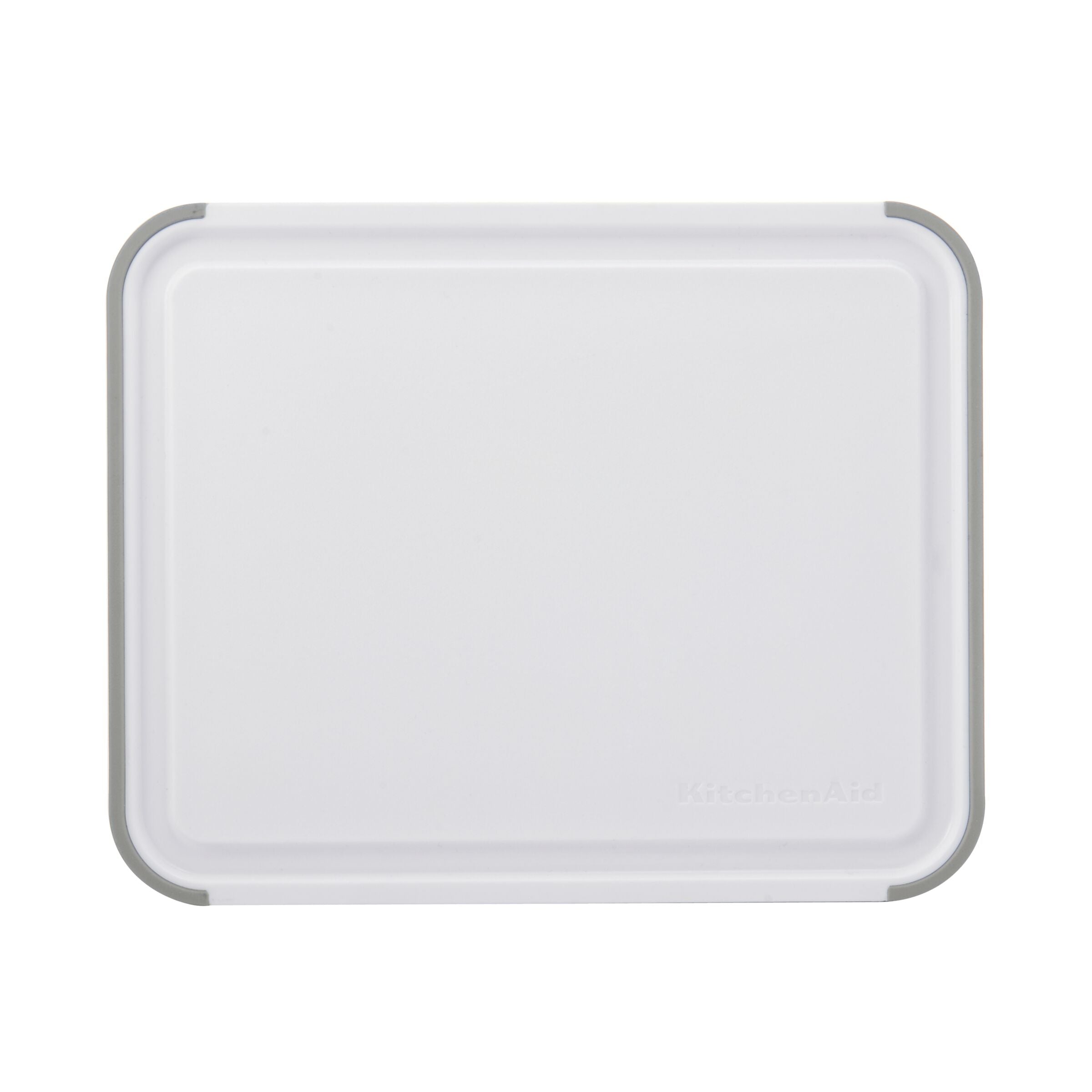 KitchenAid Classic Plastic Cutting Board, Perimeter Trench, Non Slip Edges, Dishwasher Safe, 8x10in, White and Gray