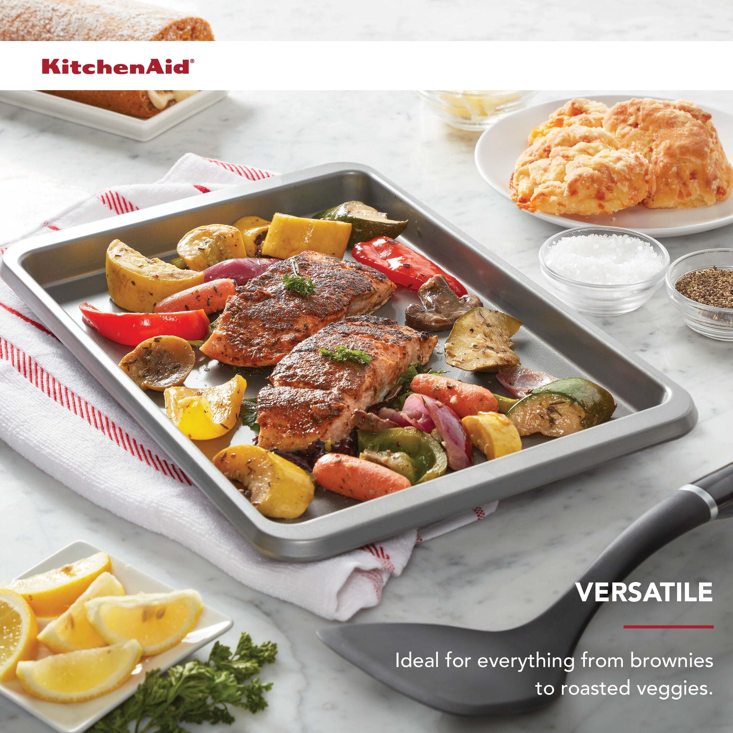 KitchenAid 9x13in Nonstick Aluminized Steel Baking Sheet, Contour Silver