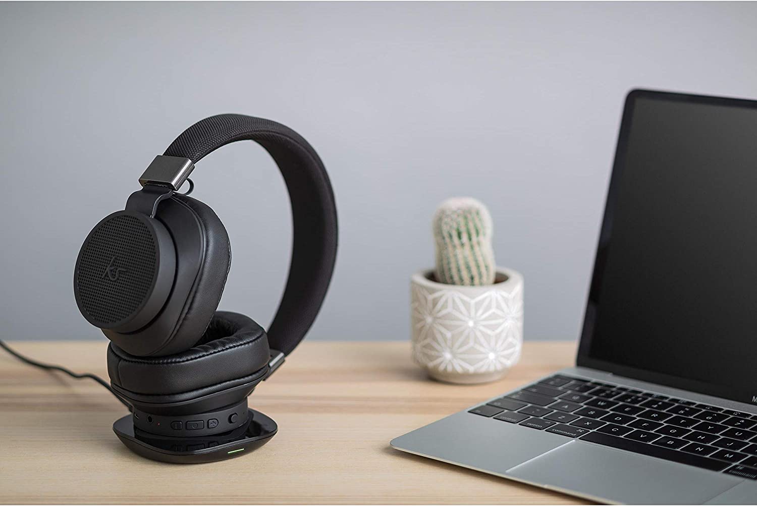 KitSound District Wireless Bluetooth Over Ear Wireless Qi Ch Active Noise Cancelling Headphones, Black