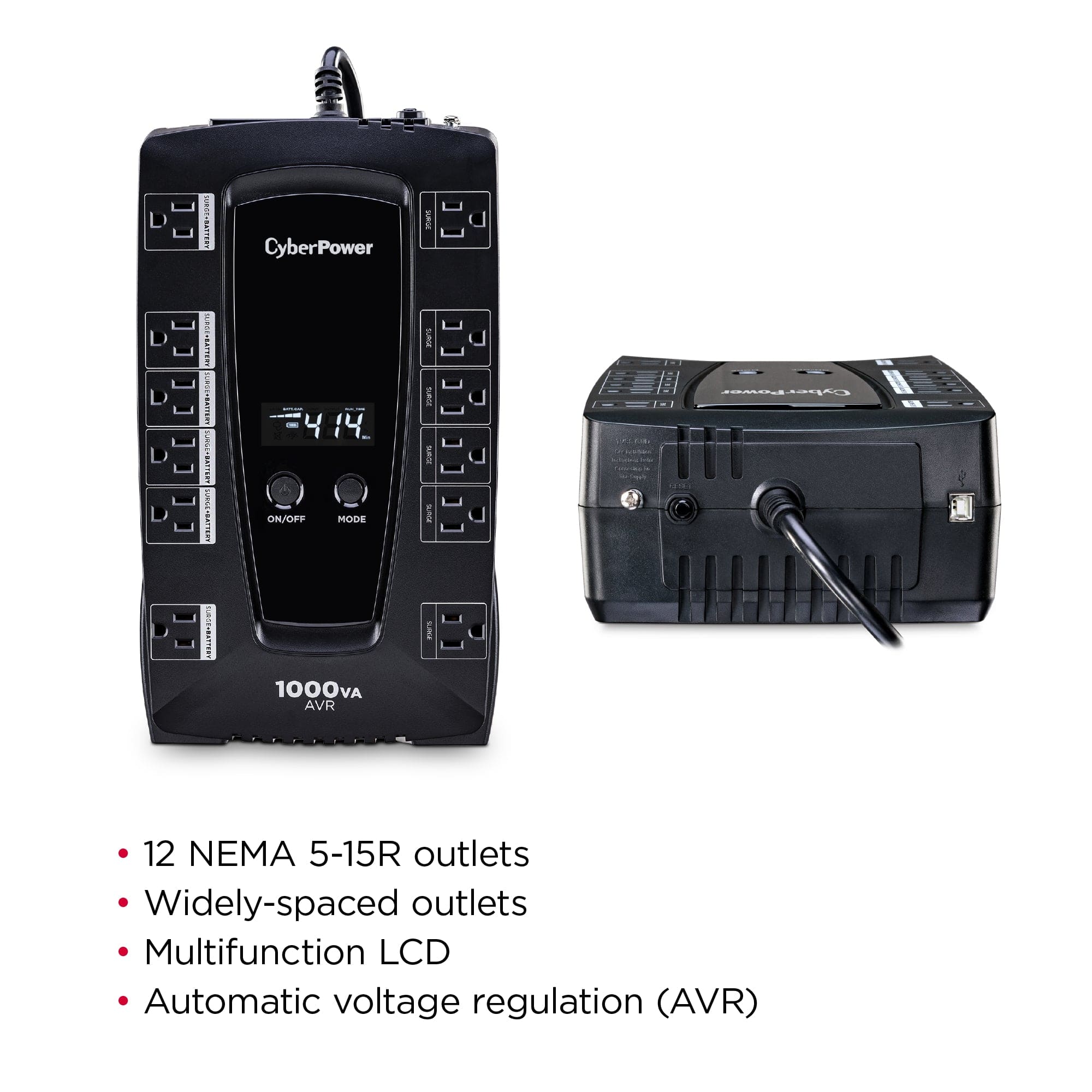 CyberPower 1000VA 120-Volt 12-Outlet LCD Display UPS Battery Backup - Certified Refurbished