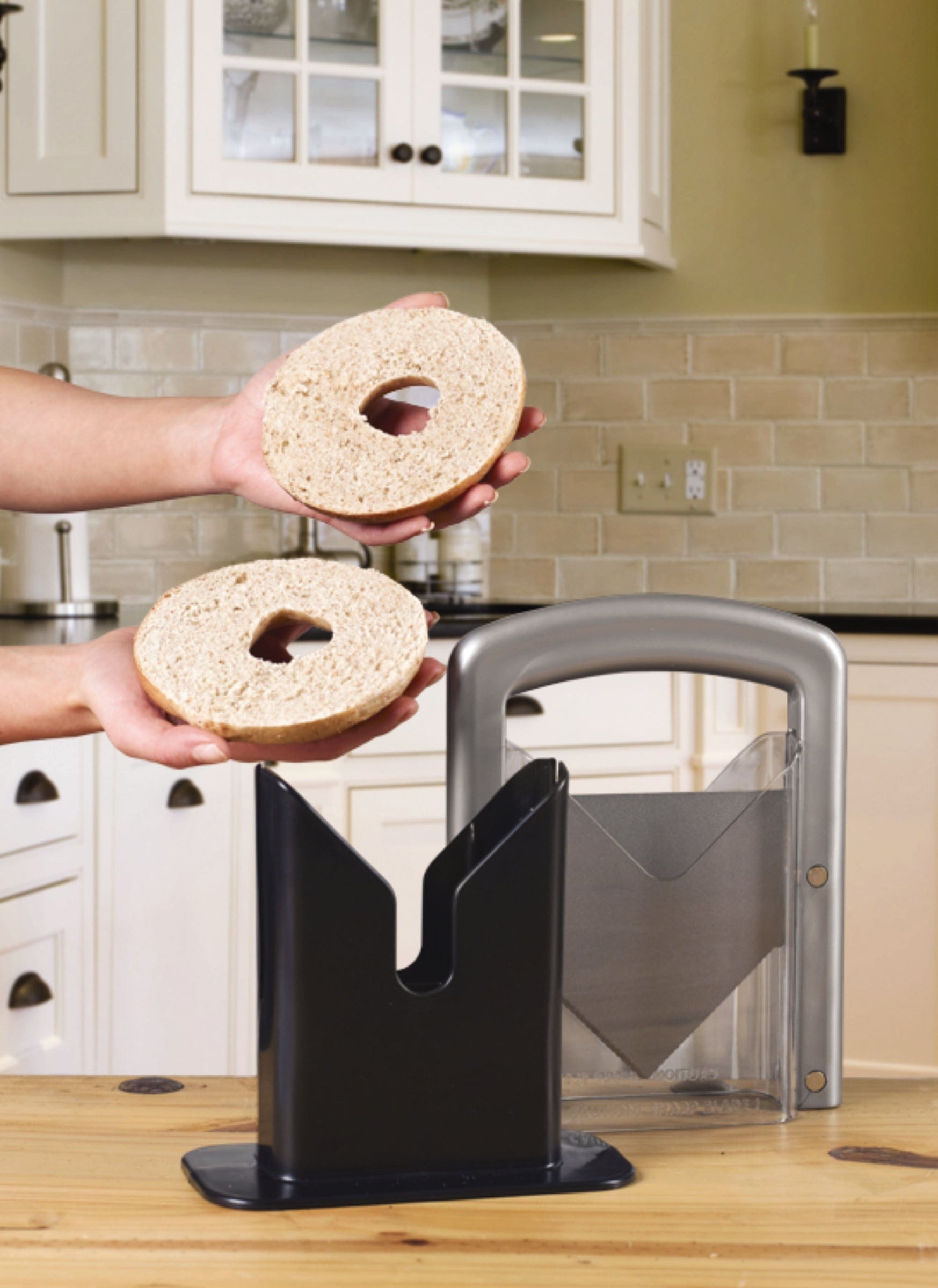 Hoan The Original Bagel Guillotine Universal Slicer, Silver, 9.25-Inch