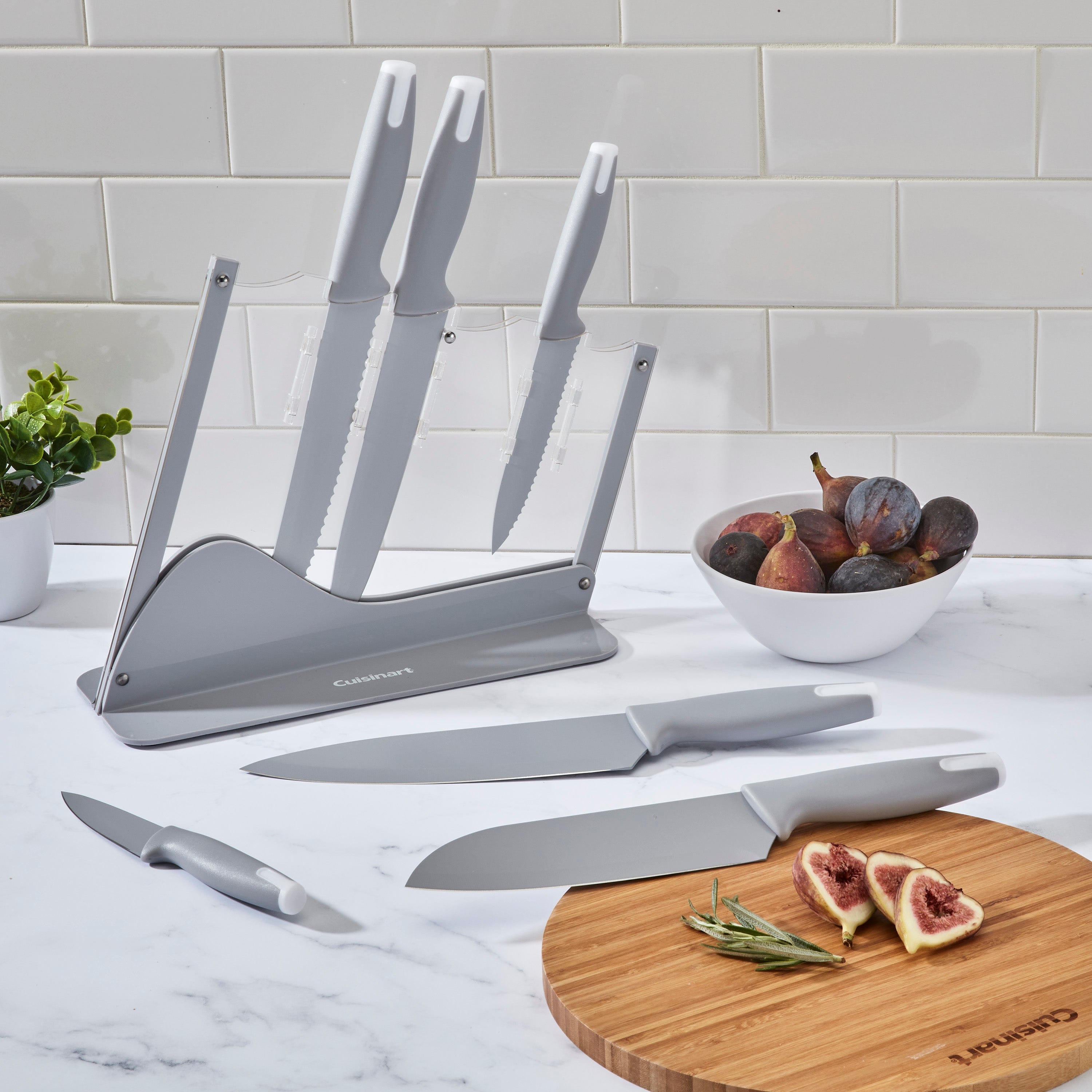 Cuisinart 7pc Ceramic Coated Cutlery Set in Acrylic Block - Grey, Gray