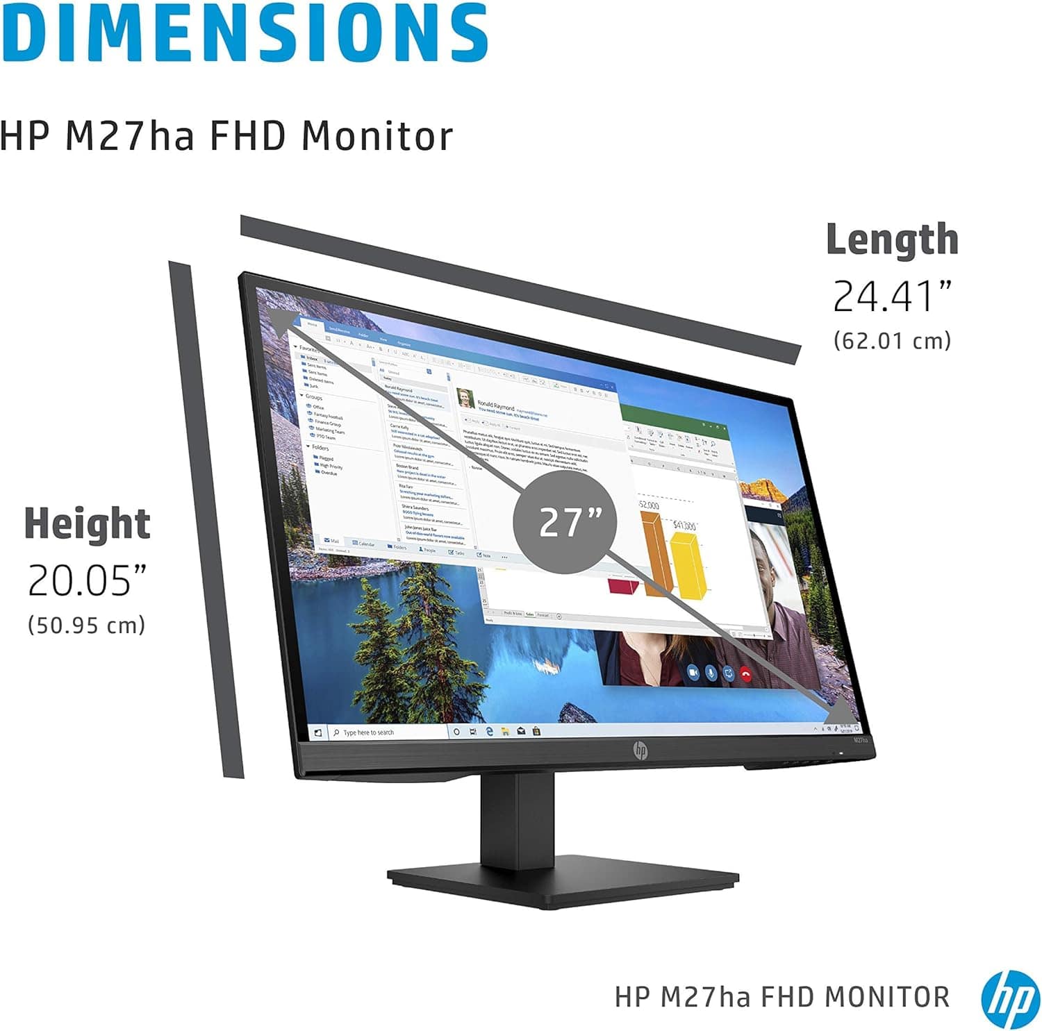 HP M27ha 27" FHD IPS Panel and Built-in Audio Monitor - Refurbished
