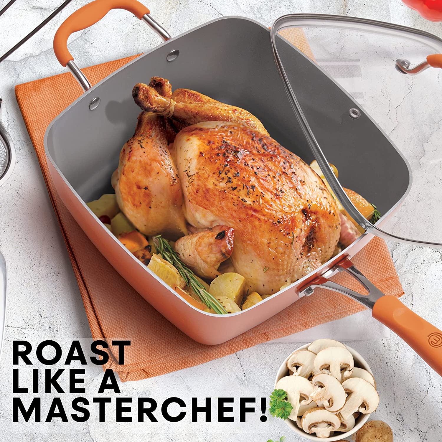 MasterChef 5 Pieces Champions Fry & Steam Steam Cook Set Orange