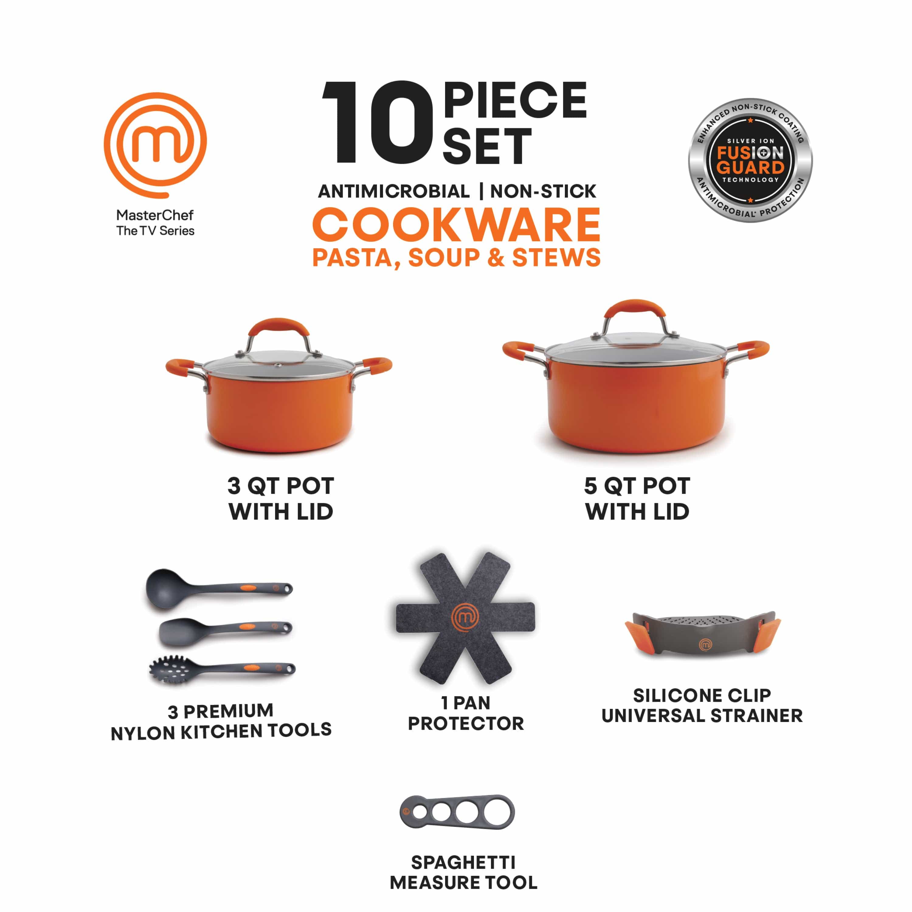 MasterChef 10-Piece Champions Pasta, Soup & Stew Pot Set, Orange