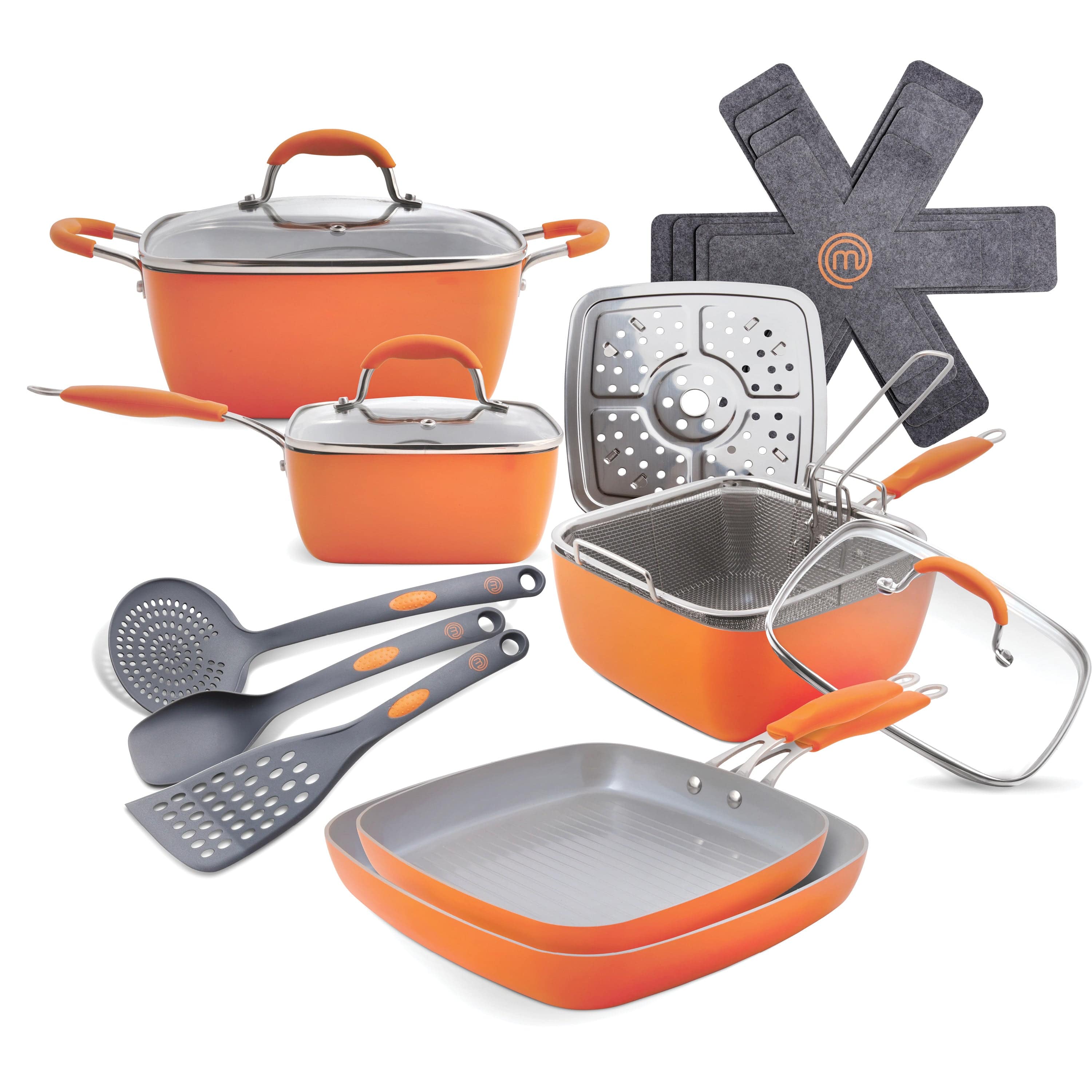 MasterChef 17-Piece Champions Square Cookware Set, Orange
