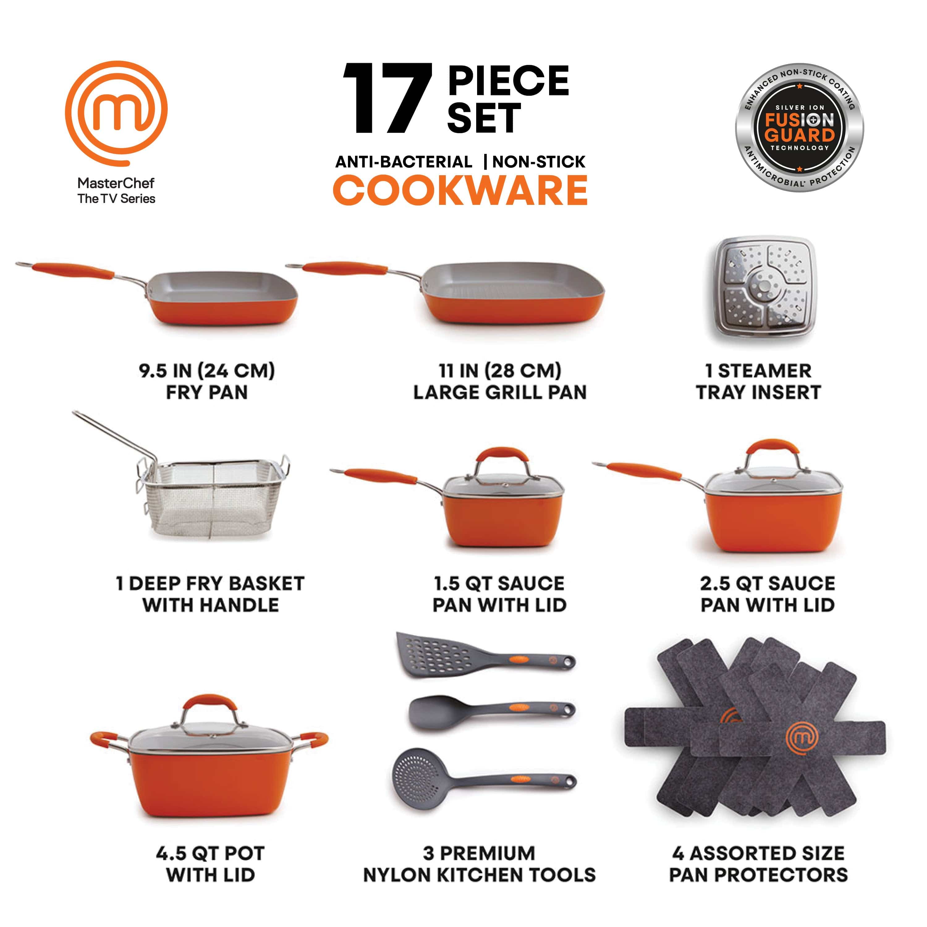 MasterChef 17-Piece Champions Square Cookware Set, Orange
