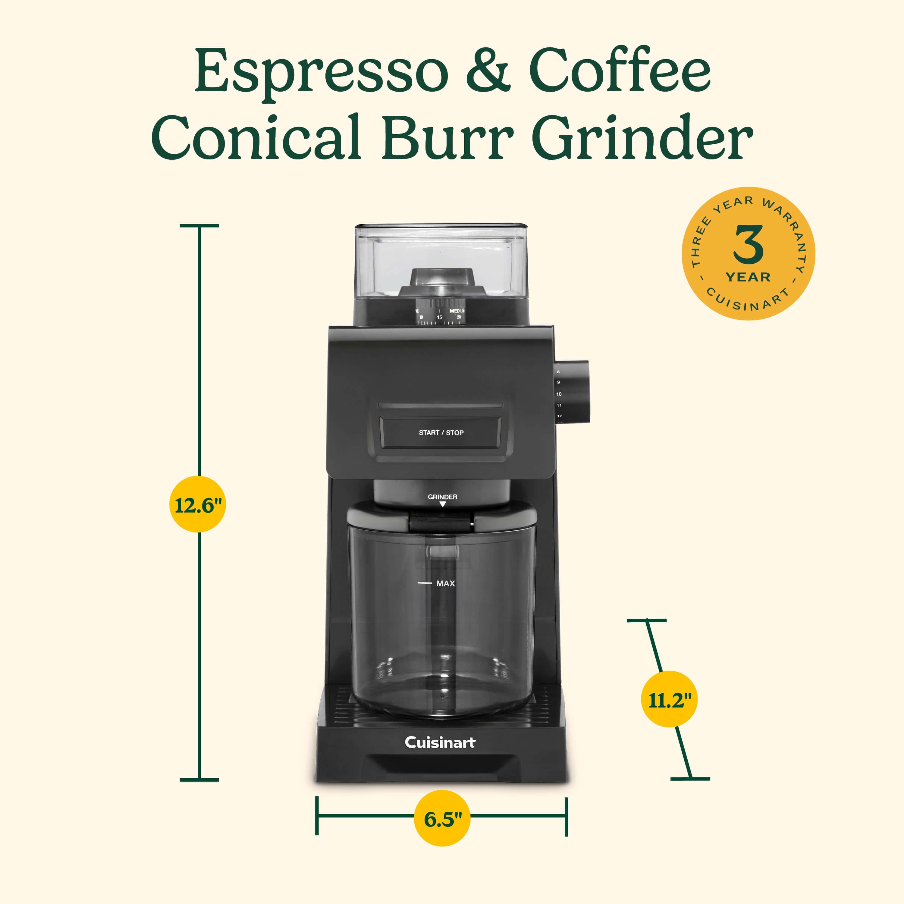 Cuisinart Espresso & Coffee Conical Burr Grinder, Black