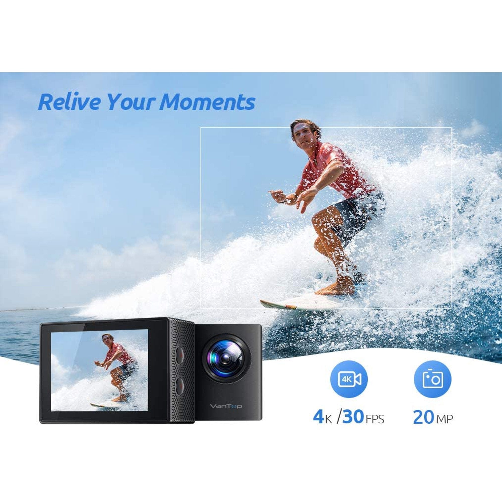 VanTop Moment 4U 4K Action Camera 20MP Waterproof Sports Camera with EIS, External Microphone, Touch Screen, Gopro Compatible Accessories