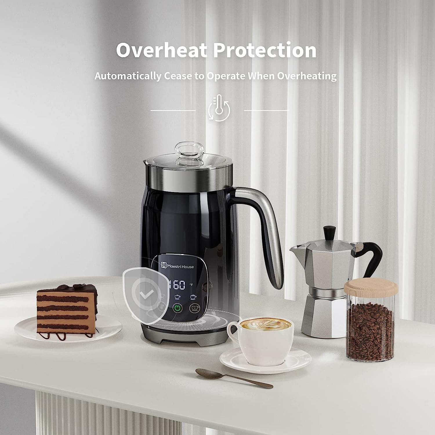Maestri House 14oz Smart Adjustable Temperature & Thickness Control for Lattes, Cappuccinos, and Mochas Integrated Milk Frother Black
