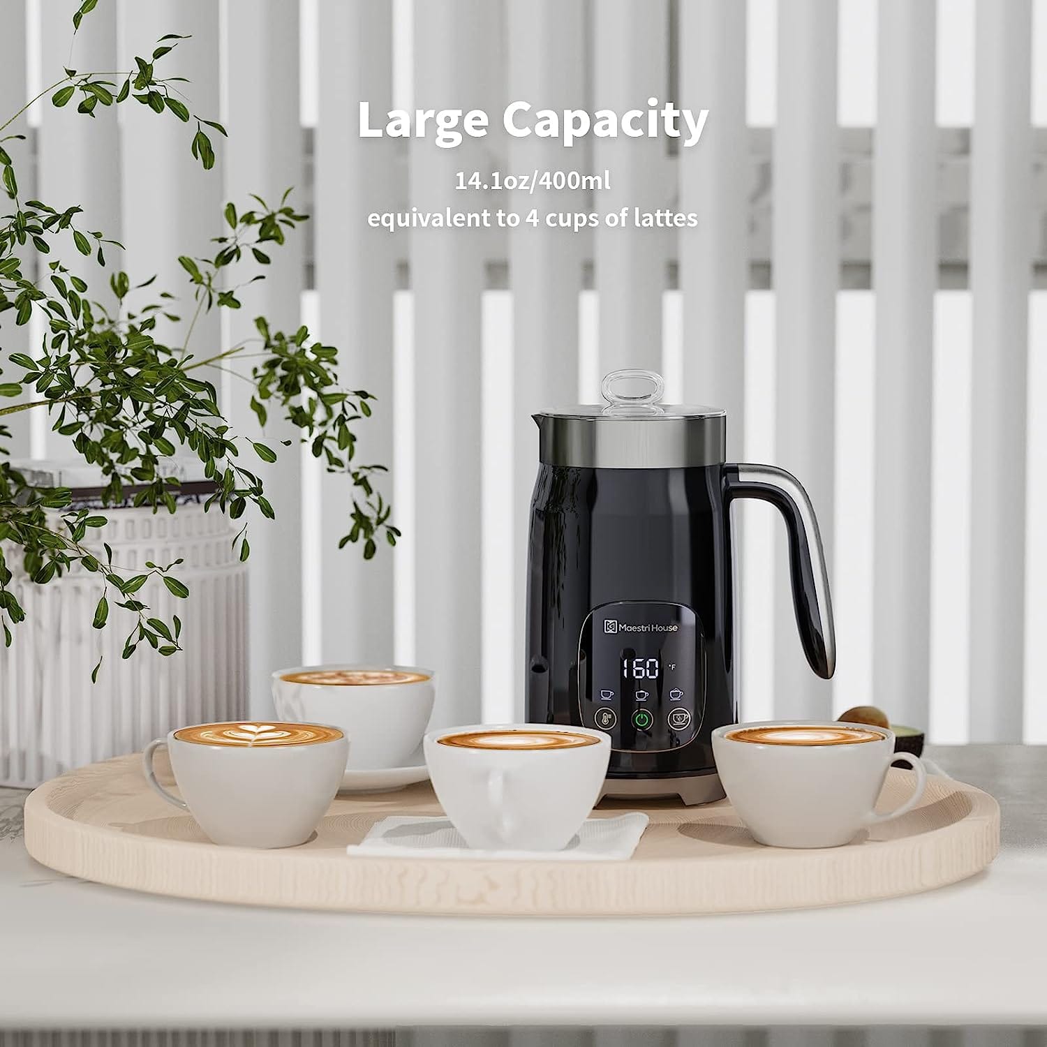 Maestri House 14oz Smart Adjustable Temperature & Thickness Control for Lattes, Cappuccinos, and Mochas Integrated Milk Frother Black