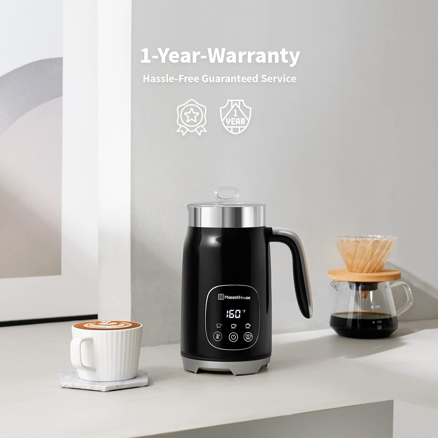 Maestri House Variable Temp + Froth Thickness, Milk Frother + Steamer, Black - Certified Refurbished