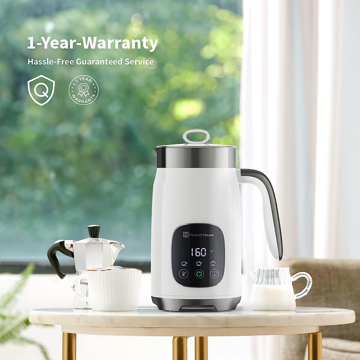 Maestri House 14oz Smart Adjustable Temperature & Thickness Control for Lattes, Cappuccinos, and Mochas Integrated Milk Frother White