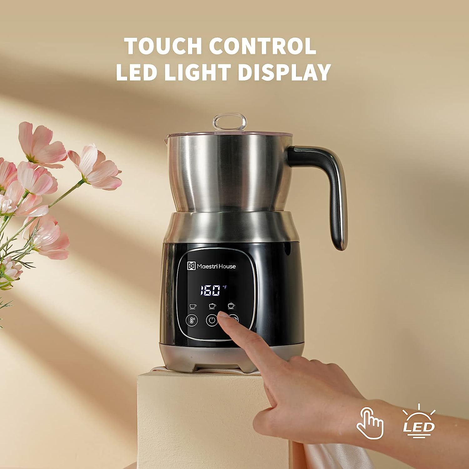 Maestri House 21oz Smart Touch Control,Variable Temp and Froth Thickness Detachable Milk Frother Black