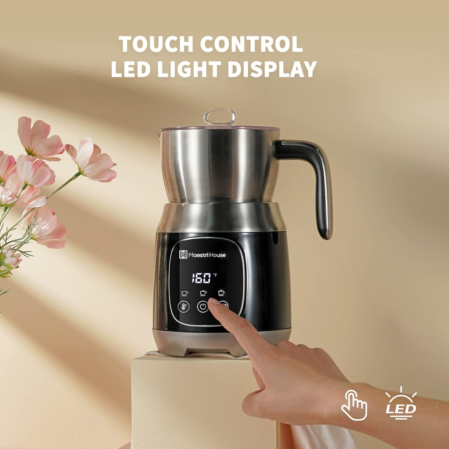 Maestri House 21oz Variable Temp + Froth Thickness Milk Frother + Steamer, Black - Certified Refurbished