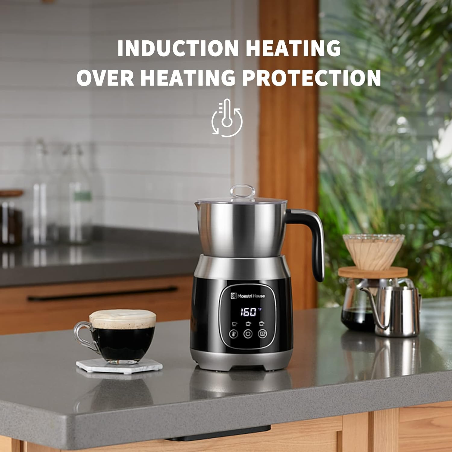 Maestri House 21oz Variable Temp + Froth Thickness Milk Frother + Steamer, Black - Certified Refurbished