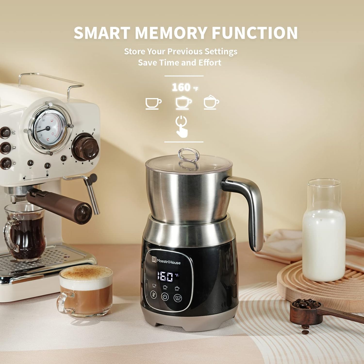 Maestri House 21oz Variable Temp + Froth Thickness Milk Frother + Steamer, Black - Certified Refurbished