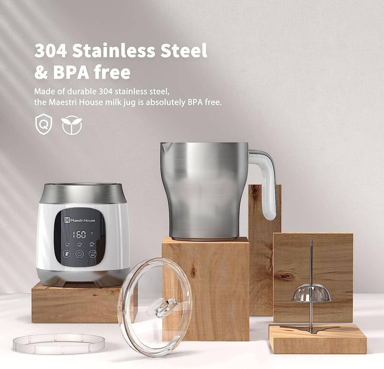 Maestri House 21oz Smart Touch Control,Variable Temp and Froth Thickness Detachable Milk Frother White