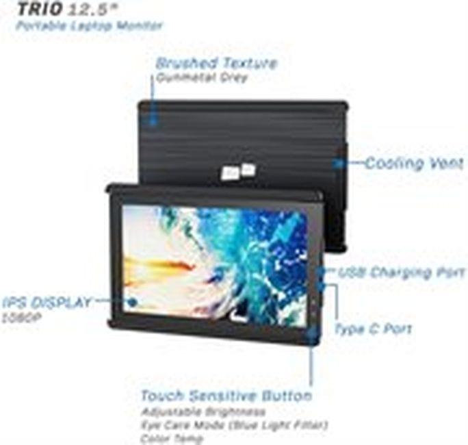 Mobile Pixels Trio Portable Monitor for Laptops, 12.5'' Full HD IPS Screens, USB C/USB A Dual or Triple Displays, Windows/OS/Android/Nintendo Switch (One Monitor Only) - Certified Refurbished
