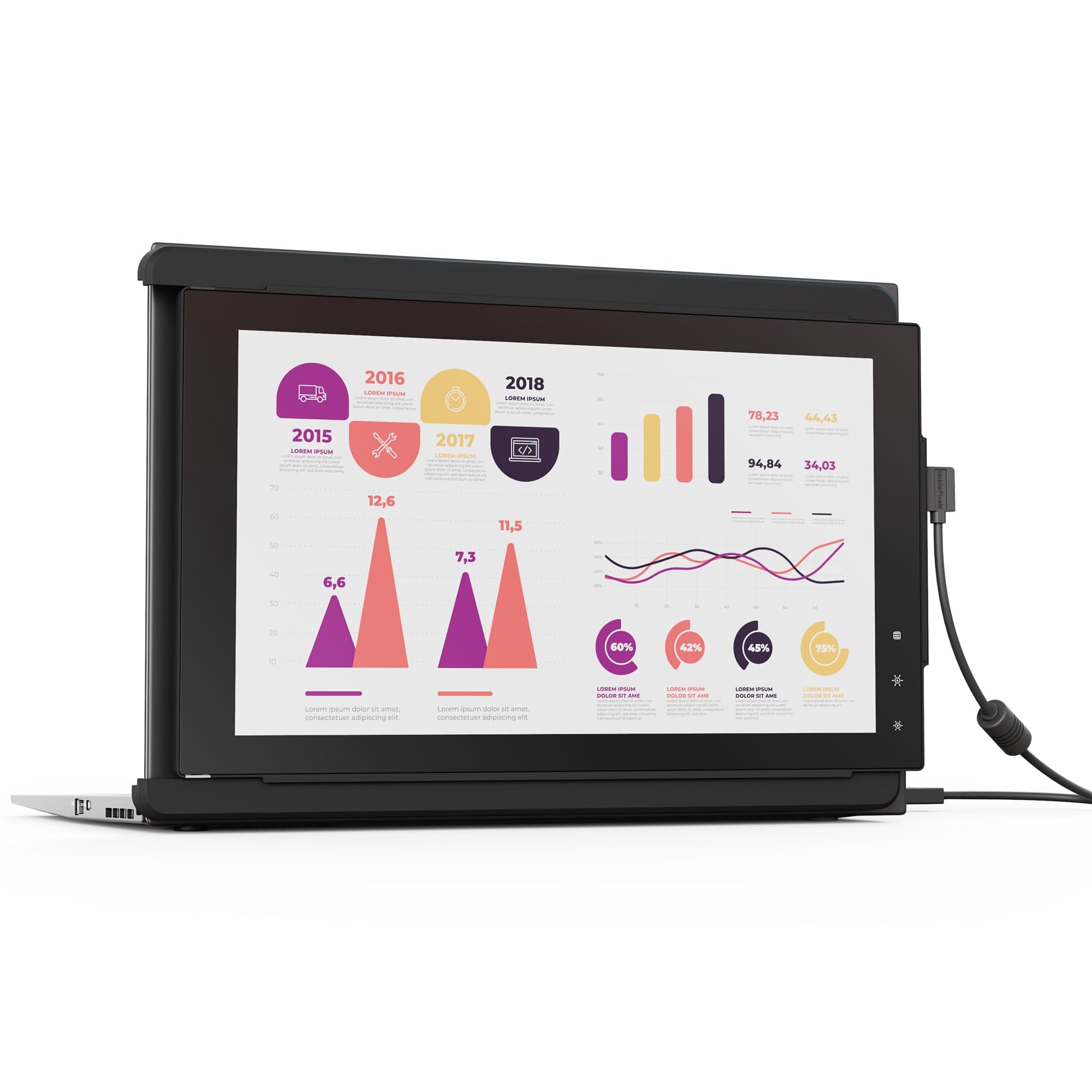 Mobile Pixels Trio Max Portable Monitor, 14'' Full HD IPS Dual Triple Monitor for laptops, USB C/USB A Portable Screen, Windows/Mac/OS/Android/Switch Compatible (1x Monitor Only) - Certified Refurbished