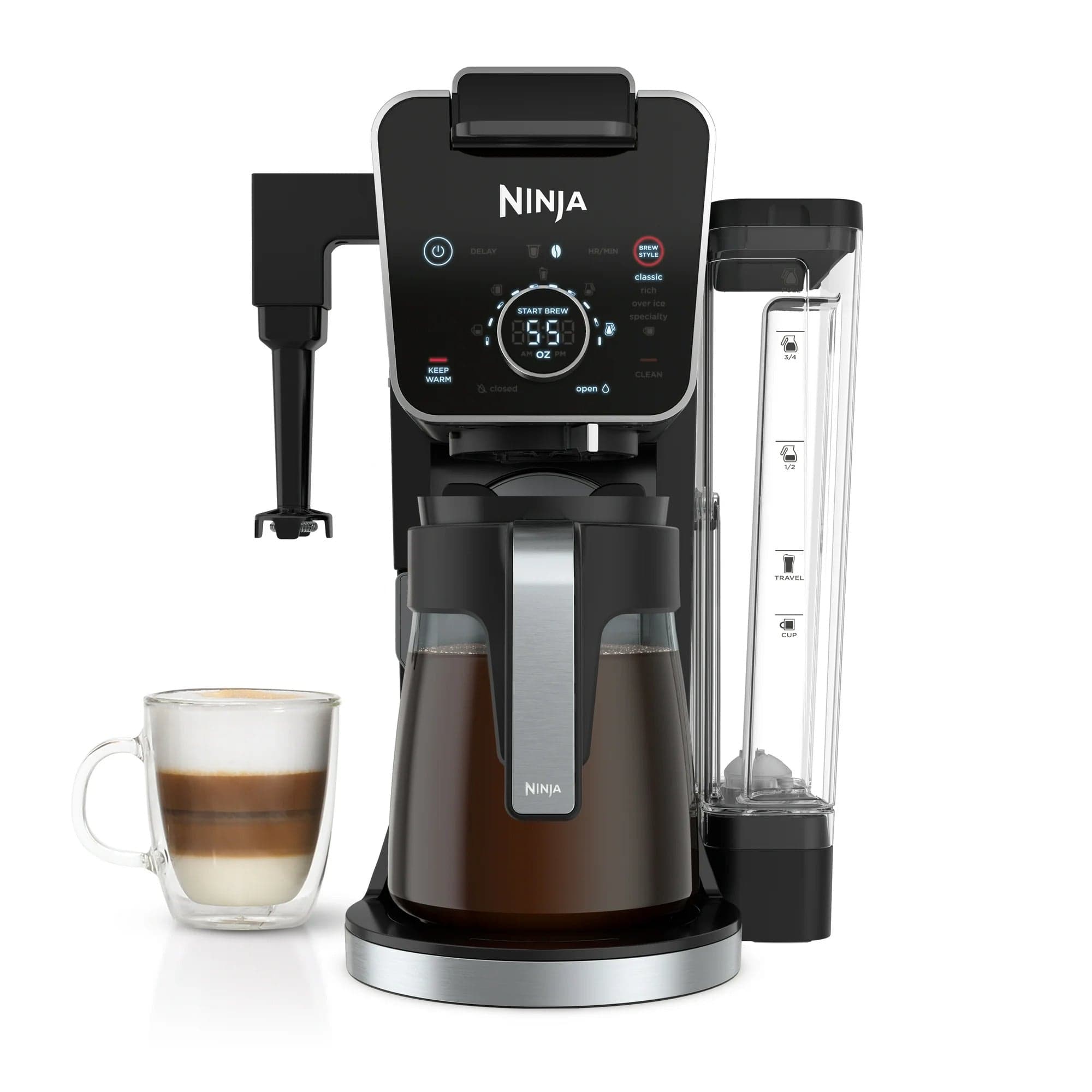 Ninja DualBrew Pro Specialty 12-Cup Coffee Maker with Glass Carafe, K-Cup, 4 Brew Styles, Built-In Frother, Black - Certified Refurbished
