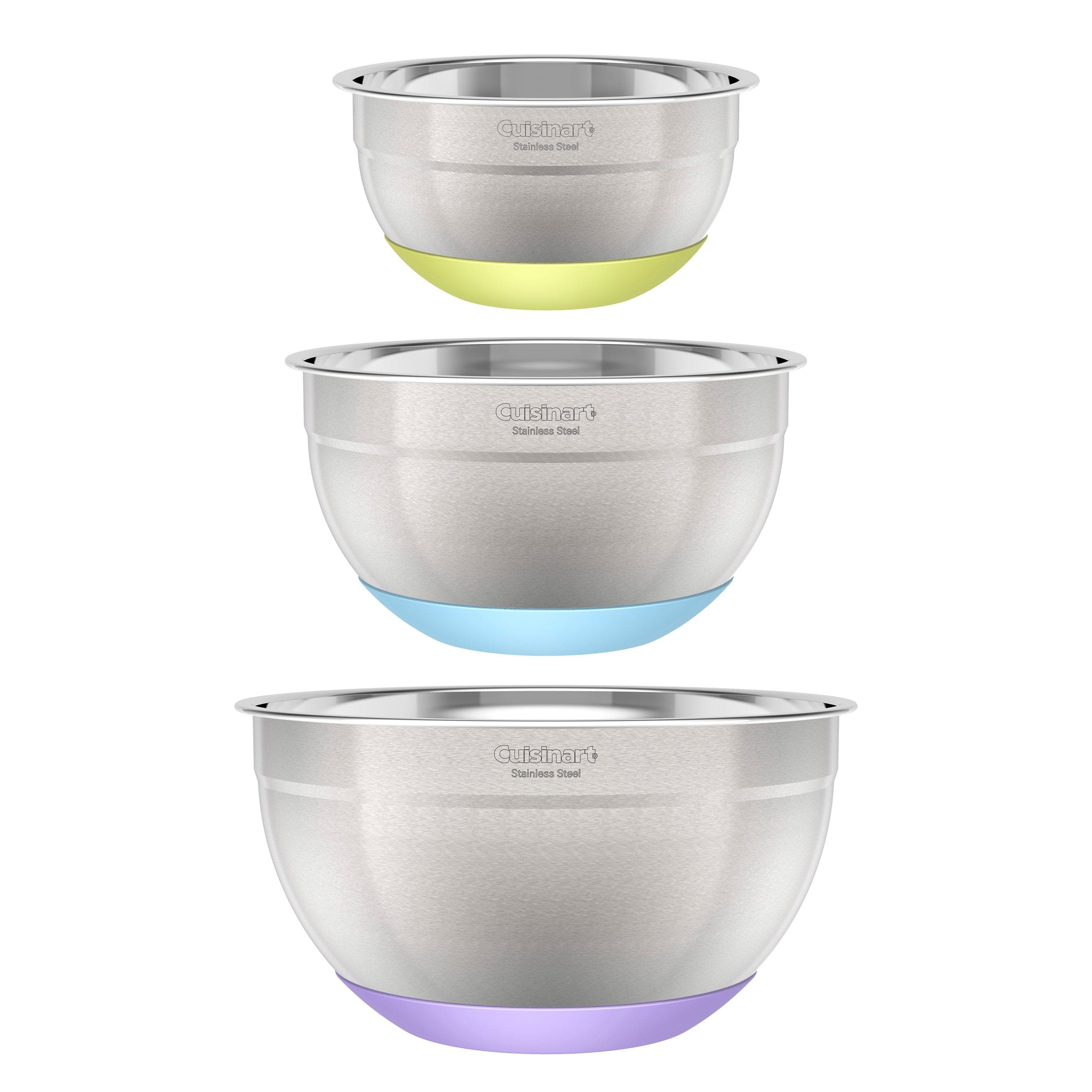 Cuisinart Stainless Steel Mixing Bowls with Non-slip Base (Set of 3), Multicolor