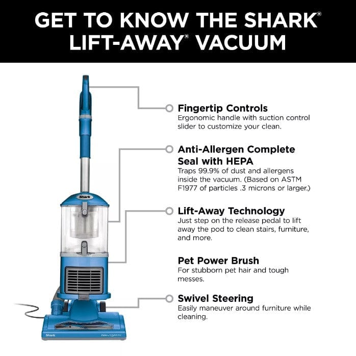 Shark Navigator Lift Away Upright Vacuum with Wide Upholstery and Crevice Tools, Blue
