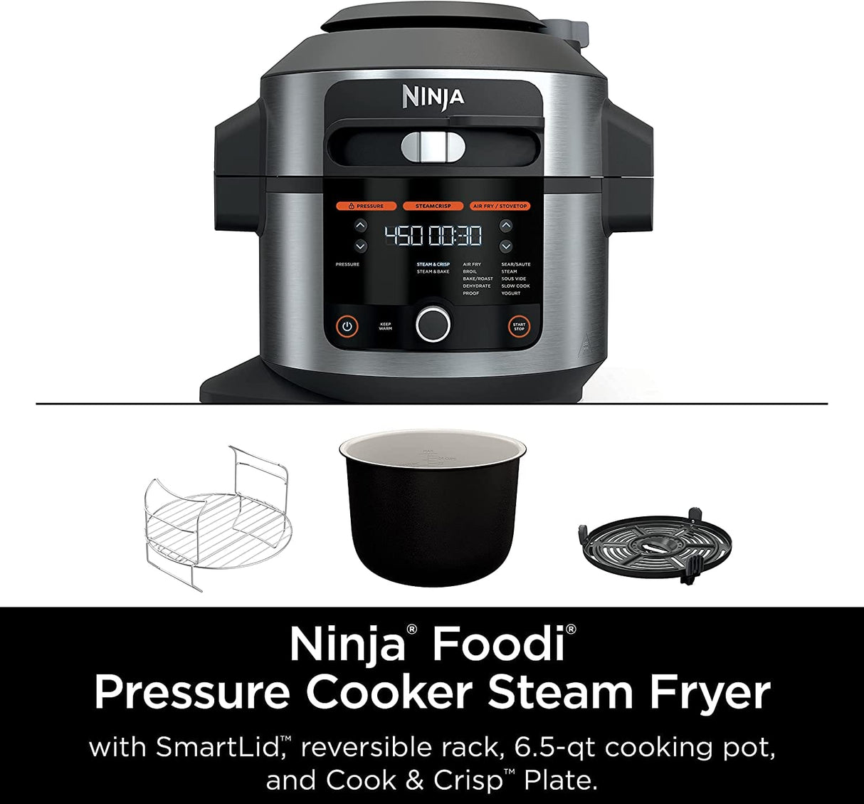 Ninja Foodi 14-in-1 6.5 Quart SmartLid Pressure Cooker Steam Fryer, Silver/Black - Open Box