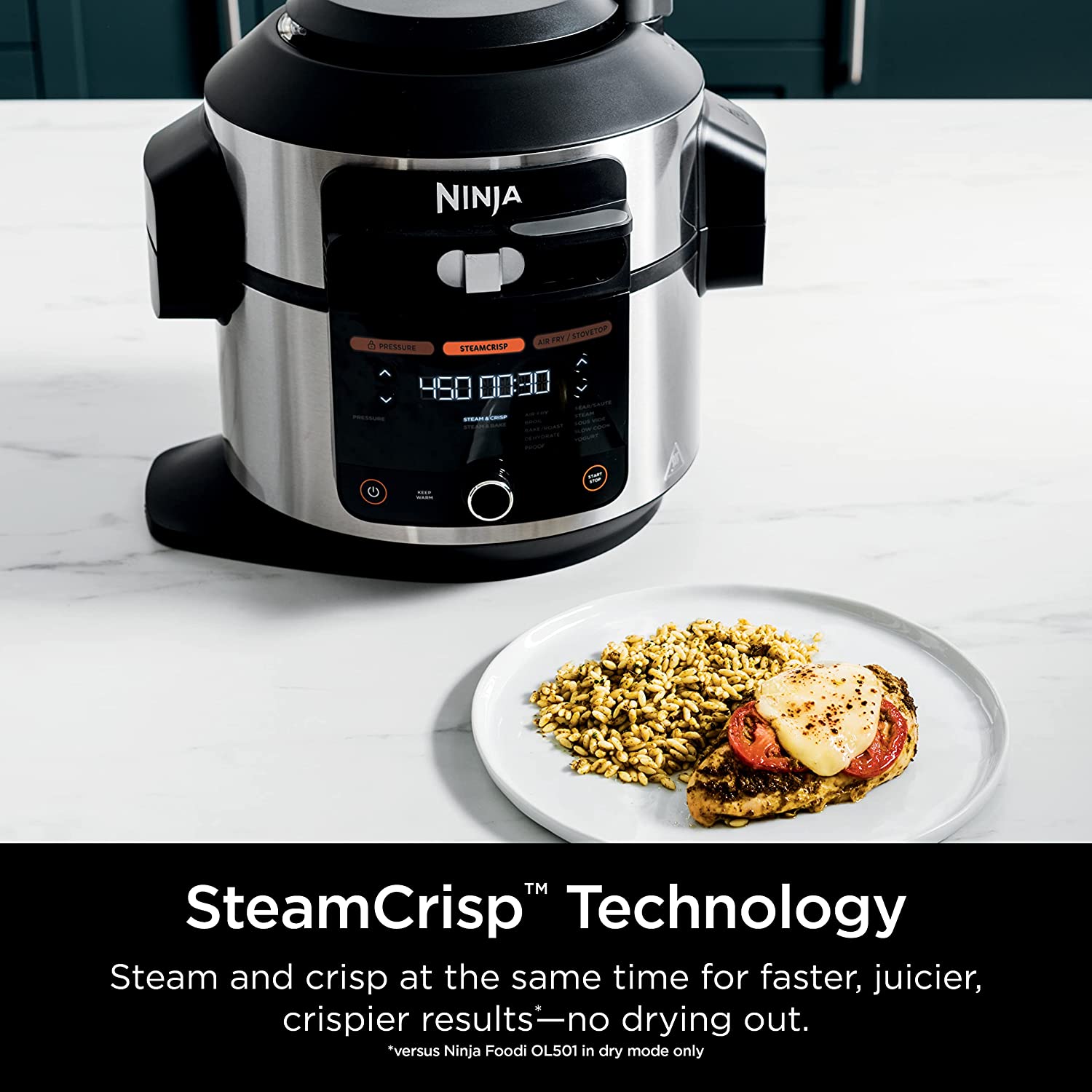 Ninja OL501-RB Foodi 14-in-1 6.5 Quart SmartLid Pressure Cooker Steam Fryer, Silver/Black - Certified Refurbished