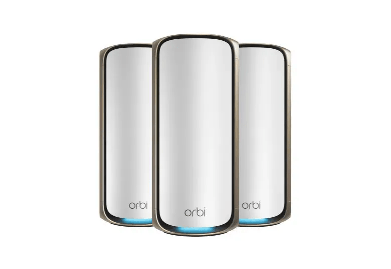 Netgear Orbi 970 Quad-Band WiFi 7 Mesh System, 27Gbps, 10000 sq.ft. Coverage, 200 Devices, Router + 2 Satellites - Certified Refurbished