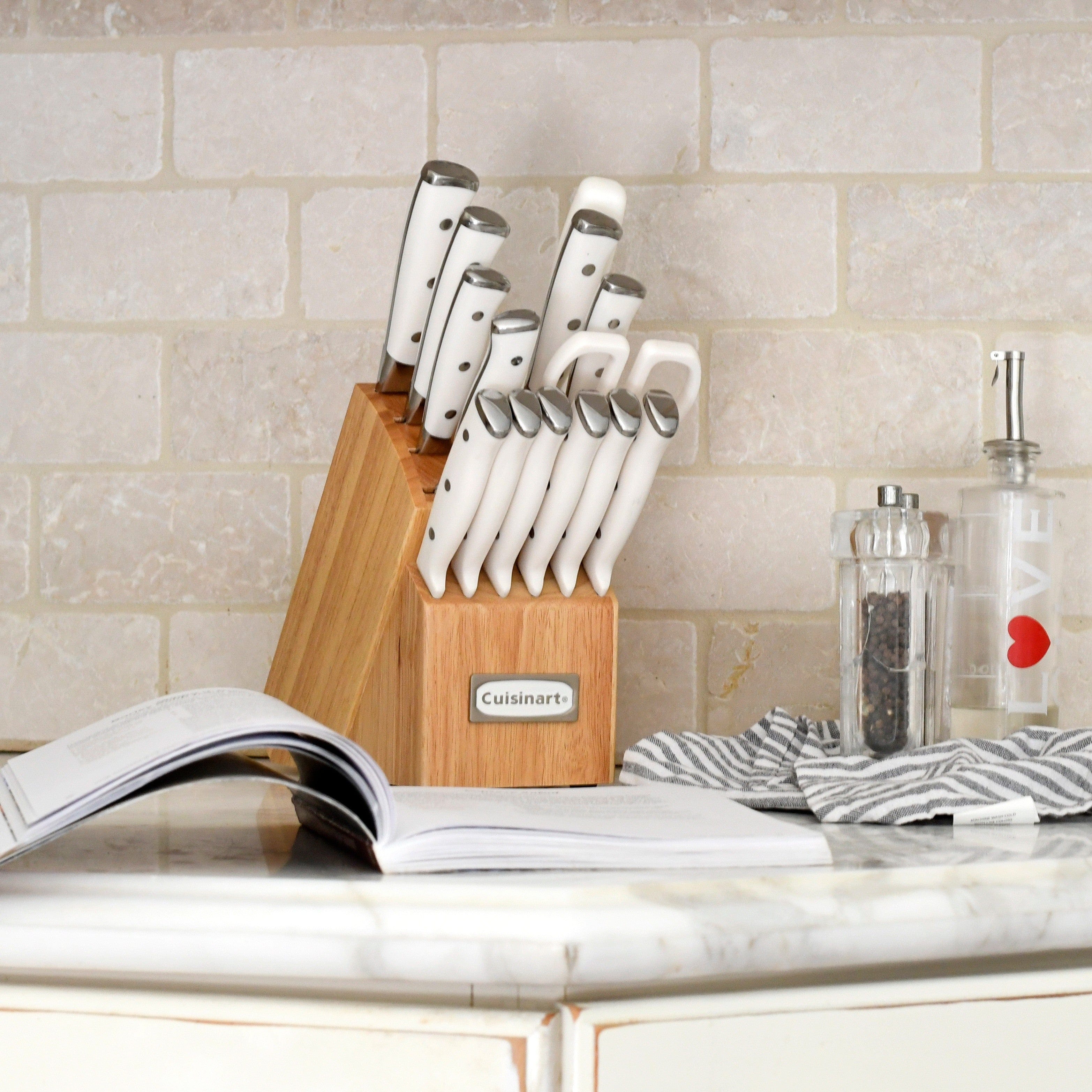 Cuisinart Triple Rivet 15 Piece Knife Block Set, White