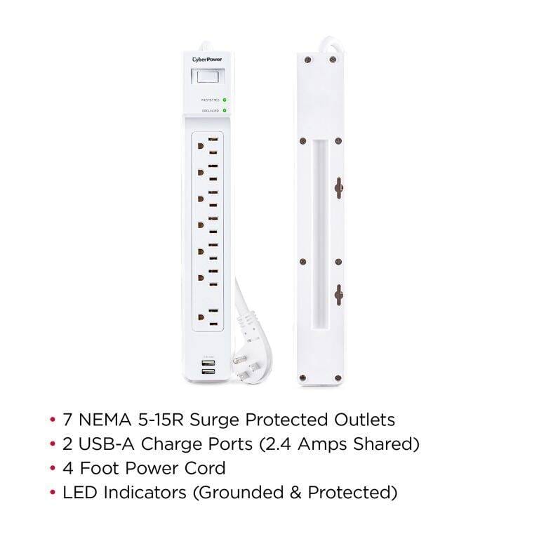 CyberPower Essential 7-Outlet Surge Protector, White