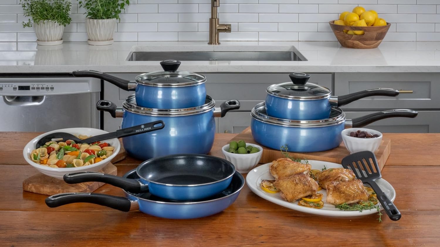 Paula Deen 12 Piece Cookware Set Sky Blue