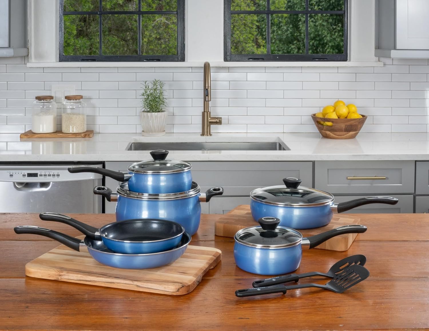 Paula Deen 12 Piece Cookware Set Sky Blue