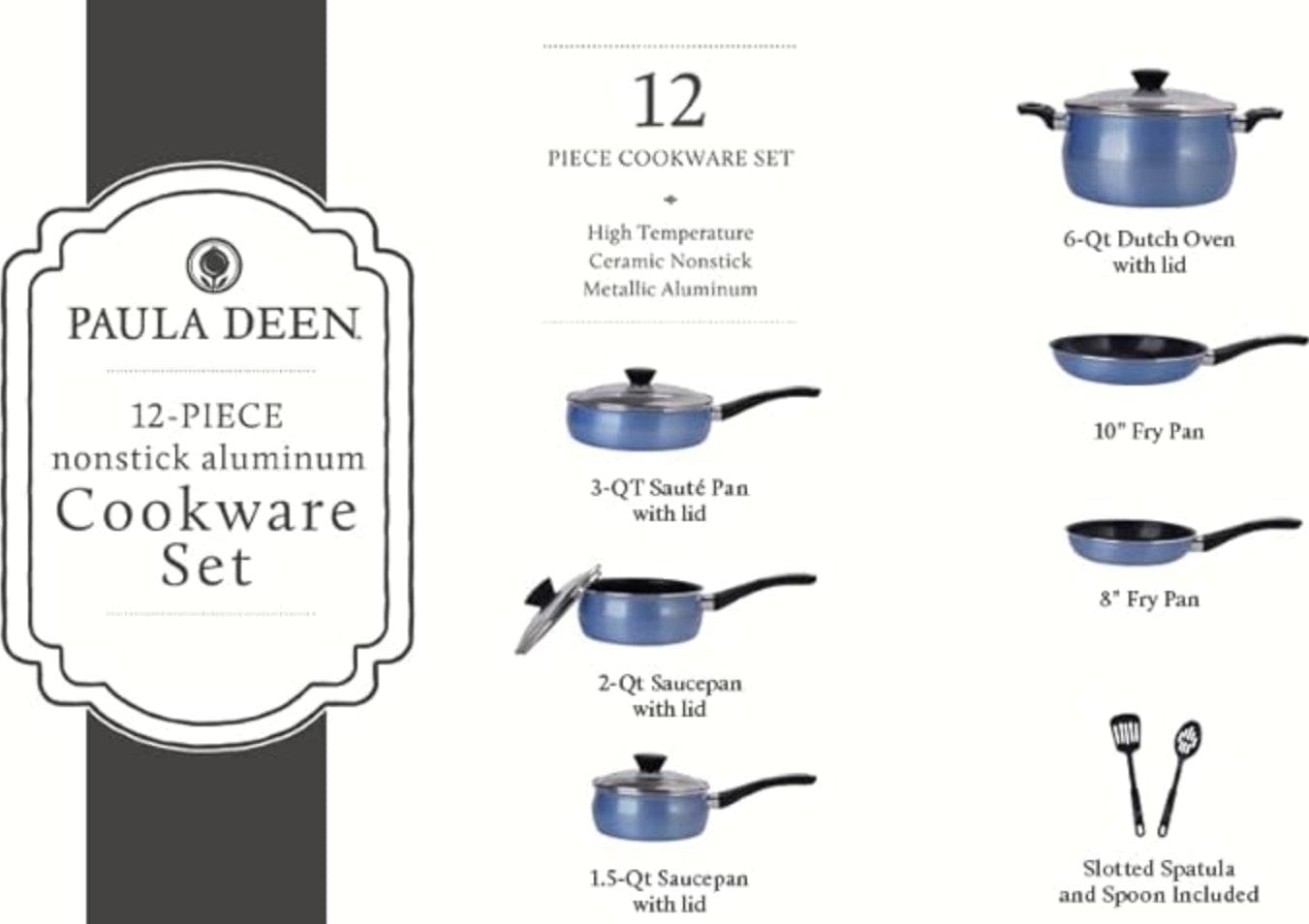 Paula Deen 12 Piece Cookware Set Sky Blue