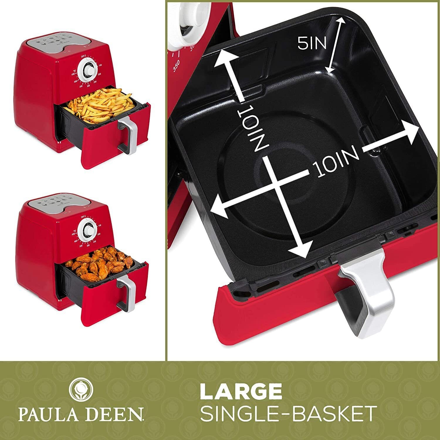 Paula Deen 8.5QT 1700 Watt Large Air Fryer, Rapid Air Circulation System, Red
