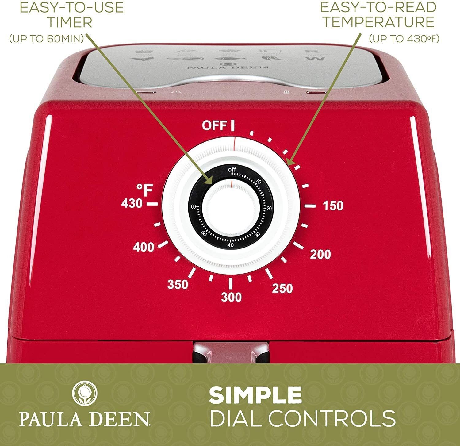 Paula Deen 8.5QT 1700 Watt Large Air Fryer, Rapid Air Circulation System, Red