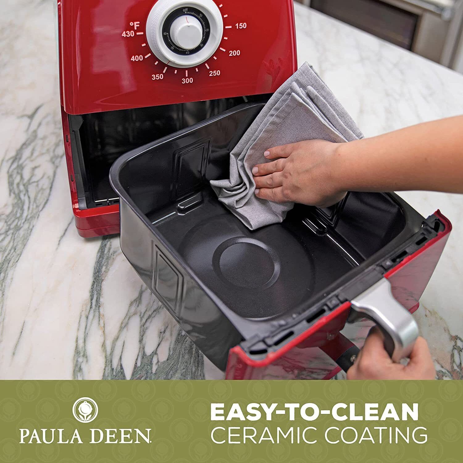 Paula Deen 8.5QT 1700 Watt Large Air Fryer, Rapid Air Circulation System, Red