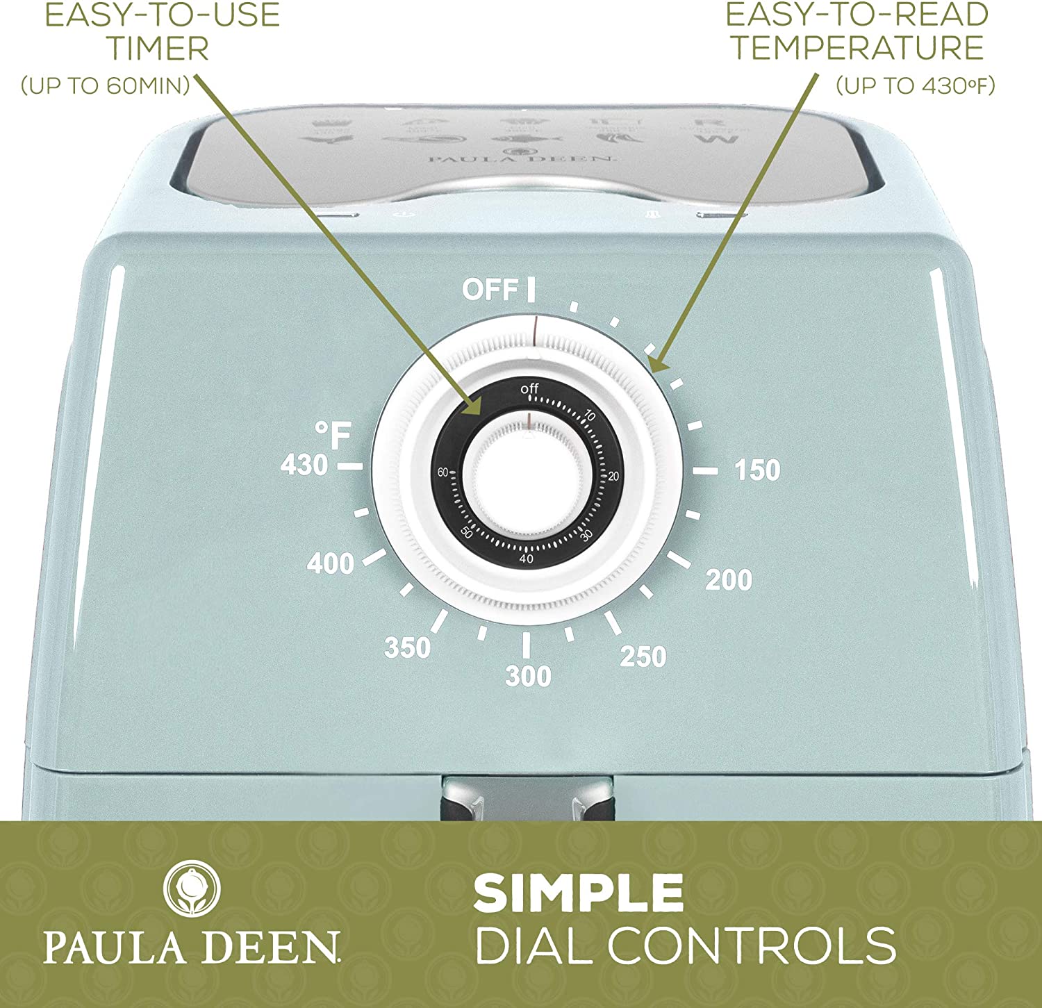 Paula Deen 8.5QT 1700 Watt Large Air Fryer, Rapid Air Circulation System, Sea Glass
