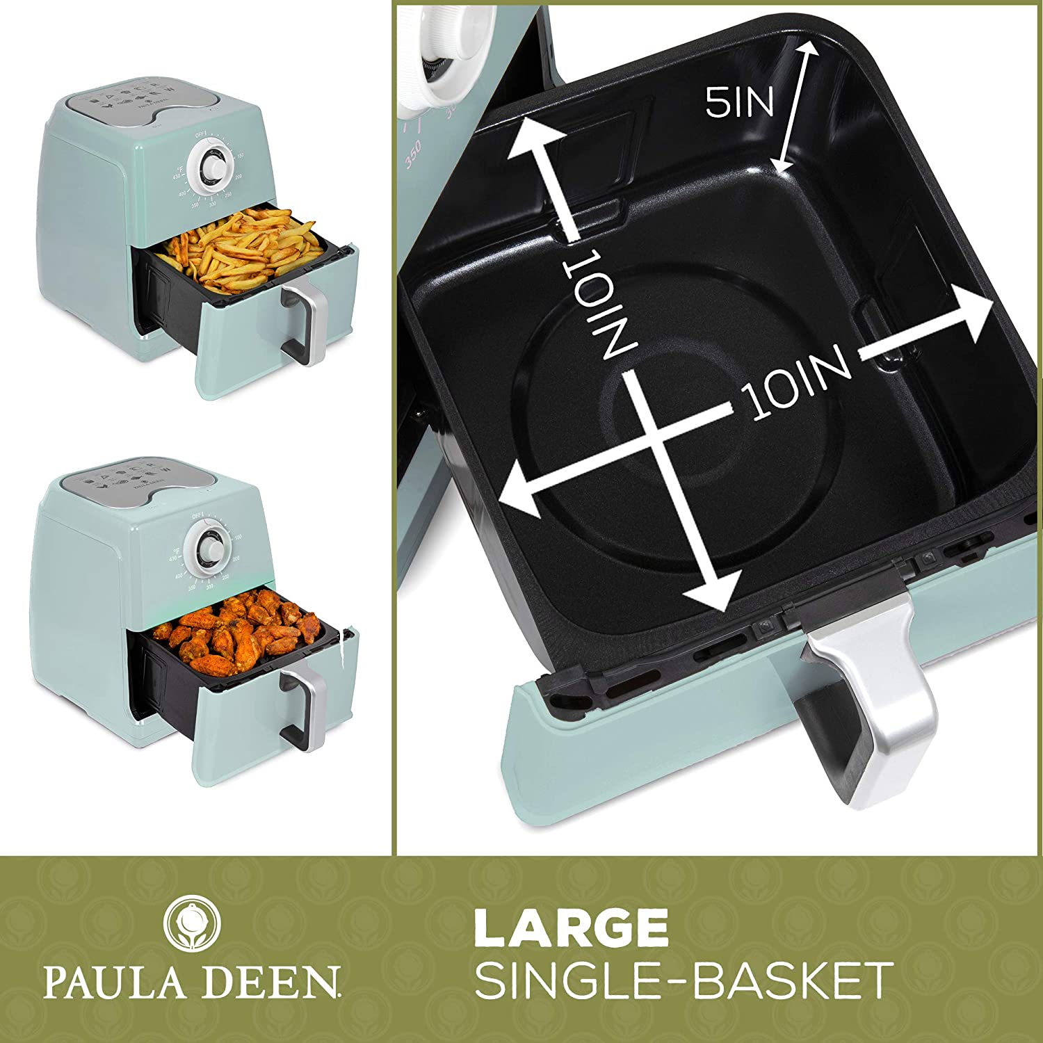 Paula Deen 8.5QT 1700 Watt Large Air Fryer, Rapid Air Circulation System, Sea Glass