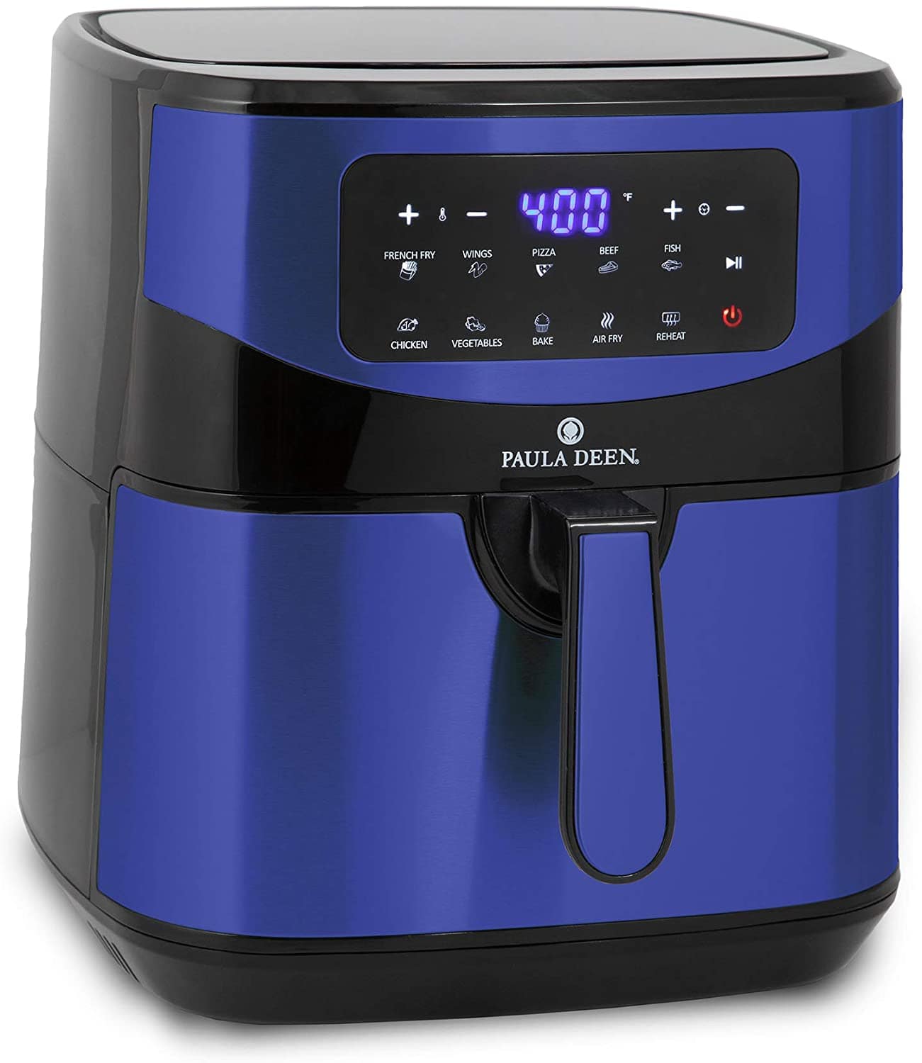 Paula Deen Stainless Steel 10 QT Digital Air Fryer 1700 Watts, LED Display, 10 Preset Cooking Functions, Ceramic Non-Stick Coating, Auto Shut-Off, 50 Recipes Blue Stainless
