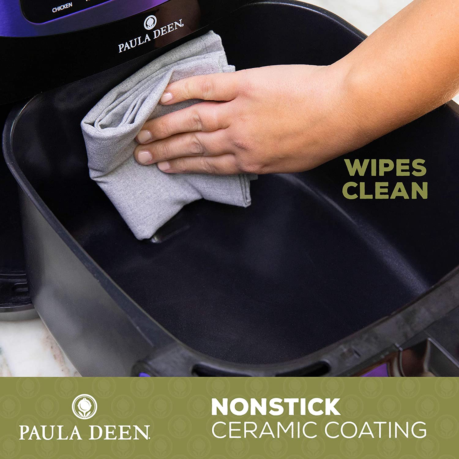 Paula Deen Stainless Steel 10 QT Digital Air Fryer 1700 Watts, LED Display, 10 Preset Cooking Functions, Ceramic Non-Stick Coating, Auto Shut-Off, 50 Recipes Blue Stainless