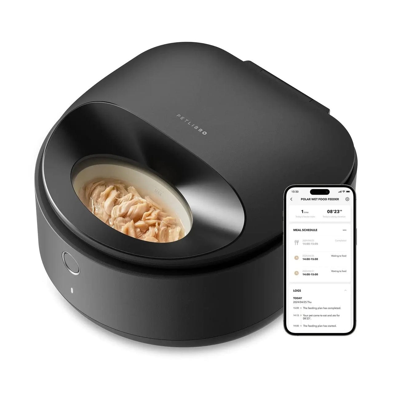 Petlibro Polar App Control Smart Wet Food Pet Feeder, 3 Meals, Anti-Pinch, Black - Certified Refurbished
