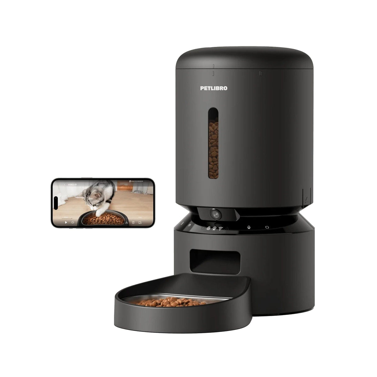 Petlibro Automatic Single Tray Smart Pet Feeder with Video Camera, Night Vision, Motion & Sound Alerts, Black - Certified Refurbished