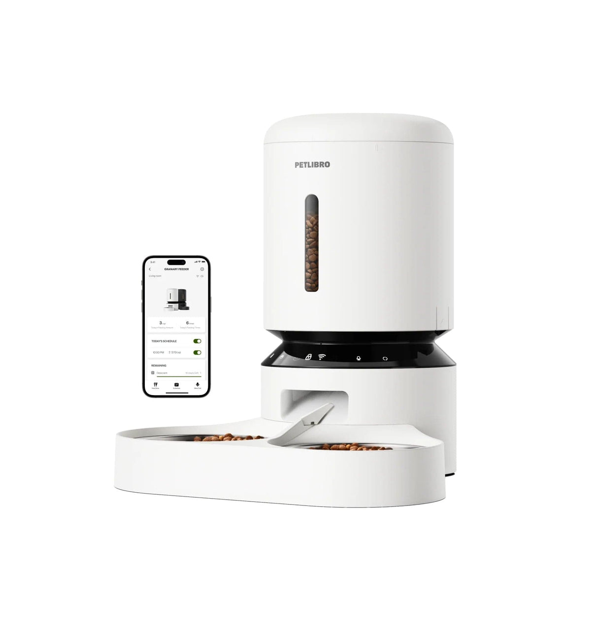 PETLIBRO Granary 5L Automatic Pet Feeder, WiFi Control, Double Tray, White - Certified Refurbished