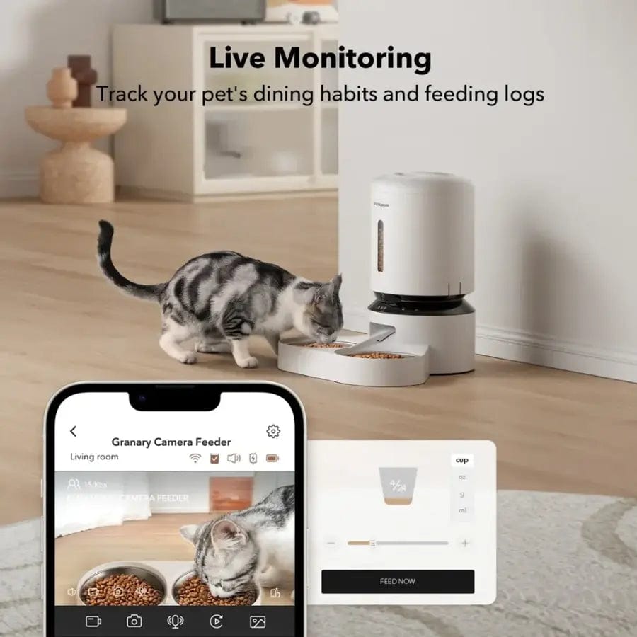 PETLIBRO Granary 5L Automatic Pet Feeder, Camera Monitoring, Double Tray, White - Certified Refurbished