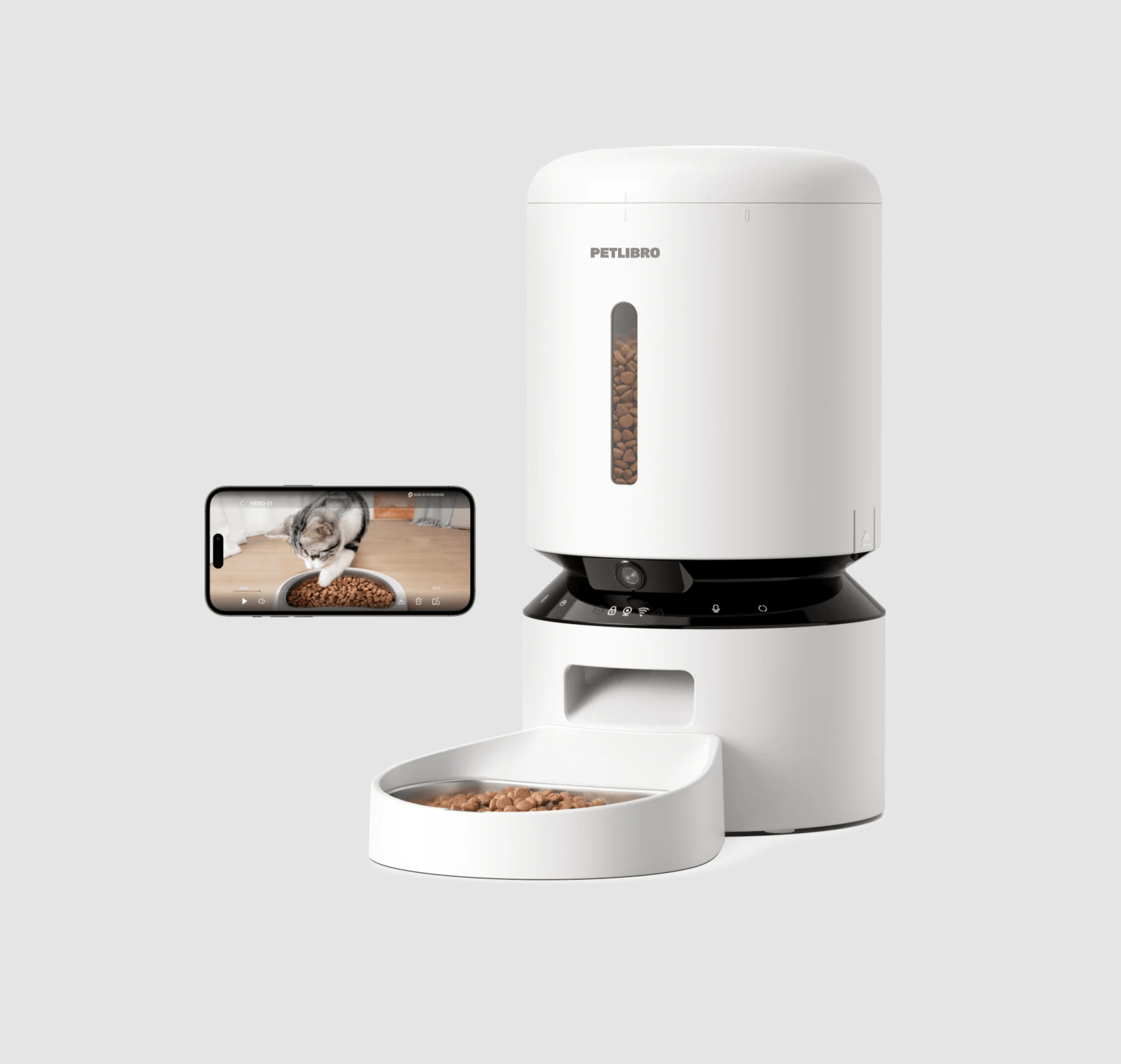 Petlibro Automatic Single Tray Smart Pet Feeder with Video Camera, Night Vision, Motion & Sound Alerts, White - Certified Refurbished