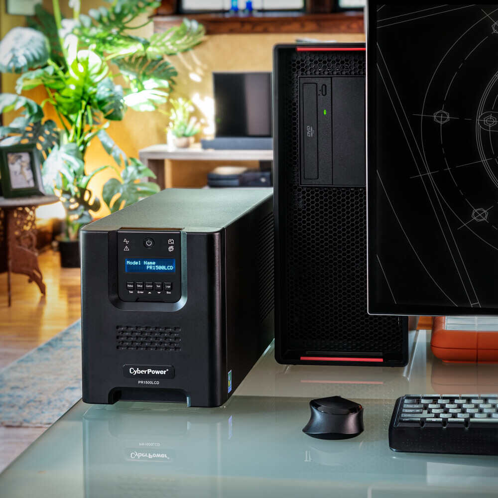 CyberPower PR1500LCD Smart App Sinewave UPS System, 1500VA/1500W, 8 Outlets, AVR, Mini-Tower, Black - Certified Refurbished